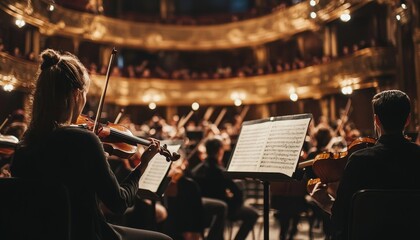 Captivating elegance  a classical music concert with orchestra performing in a historic theater