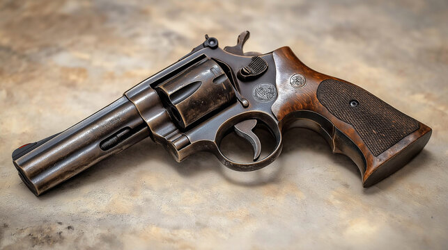 Smith & wesson model 586 revolver resting on table