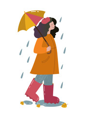 Vector autumn weather girl in the rain
