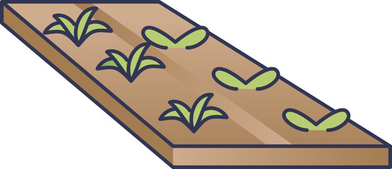 Illustration of young plants growing in dry farmland, symbolizing agriculture and sustainable farming.