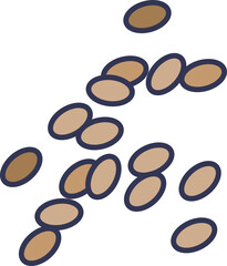 Illustration of scattered flaxseeds, highlighting their nutritional value and health benefits.