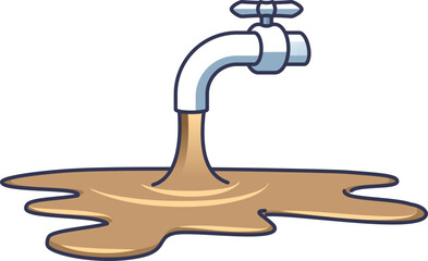 Illustration of a faucet with murky water flowing out, symbolizing water contamination.