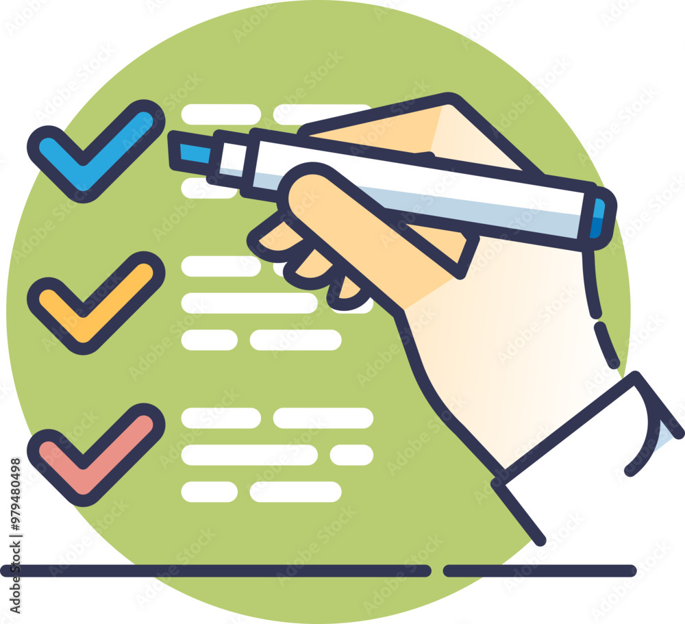 Poster hand holding a marker making checkmarks on a checklist, symbolizing task completion and organization