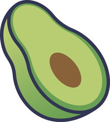 Illustration of a half avocado with seed, symbolizing health and nutrition.