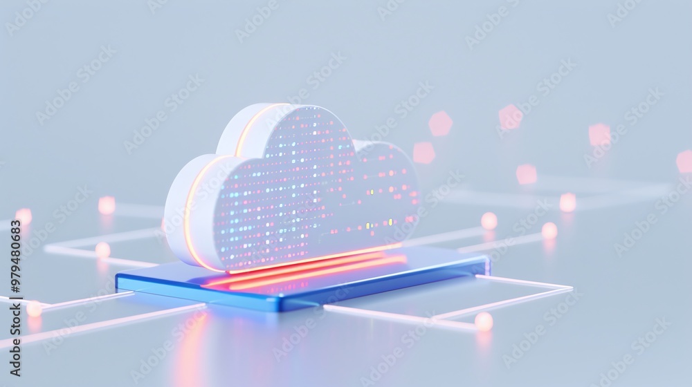 Poster a stylized cloud symbol with digital circuitry, representing modern cloud computing technology and d