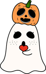 cute ghost holding pumpkin
