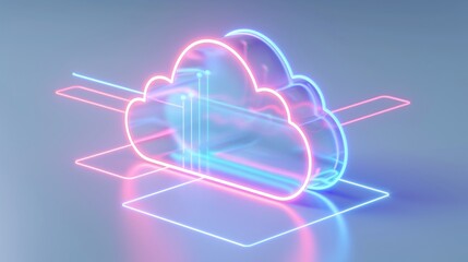 Obraz premium A vibrant, neon cloud icon representing cloud computing and digital storage concepts in a modern design.
