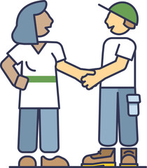 A man and woman shaking hands, symbolizing agreement, partnership, or teamwork. Main objects: two people, handshake.