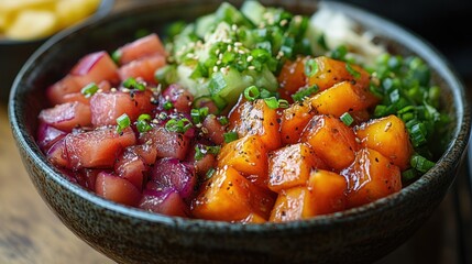 Hawaiian Poke Bowl with Tuna, Mango, and Avocado