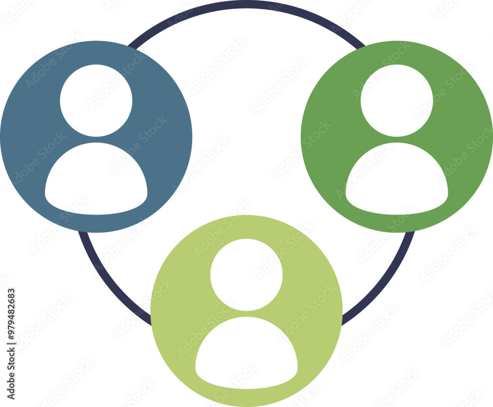 Poster three person symbols in a circle representing connection and collaboration.