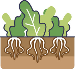 Illustration of plants with strong roots growing in soil, symbolizing stability and growth.