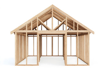 Wooden house structure on white background, isolated