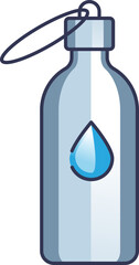Illustration of a reusable water bottle with a water droplet symbol, emphasizing sustainability and hydration.