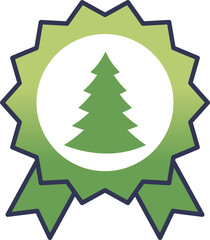 Green ribbon badge with a tree icon, symbolizing environmental achievement or eco-friendly certification.