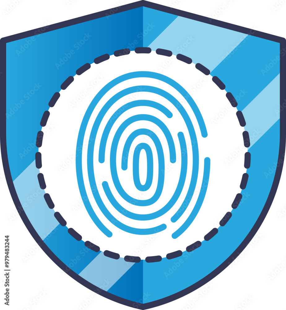 Poster a shield icon with a fingerprint scan, symbolizing security and authentication.
