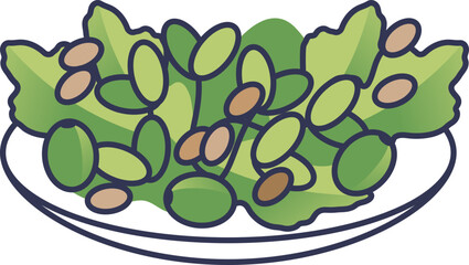 Illustration of a fresh green salad with leafy greens and beans on a plate, symbolizing healthy eating.