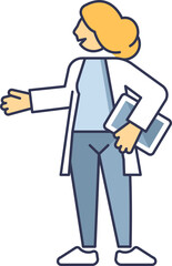 Illustration of a scientist holding a document, symbolizing research and scientific inquiry.