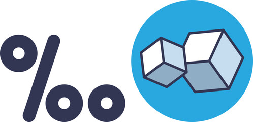 Icon showing salt concentration with percentage symbol and salt cubes.