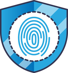 A shield icon with a fingerprint scan, symbolizing security and authentication.