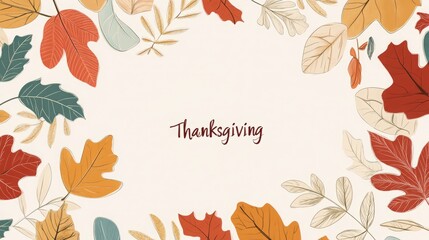 Autumn Leaves Border with "Thanksgiving" Text – Elegant Fall Decoration Featuring Vibrant Leaf Patterns and Seasonal Greetings for Thanksgiving Day Celebrations, Embracing the Colors of November and t
