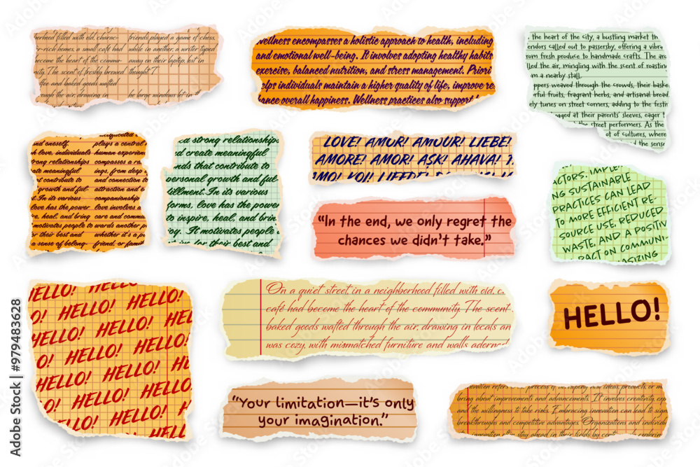 Canvas Prints ripped paper strips with handwritten text. realistic crumpled paper scraps with torn edges. shreds o