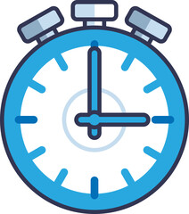 Illustration of a stopwatch with a green outline and blue buttons, symbolizing time management and precision.