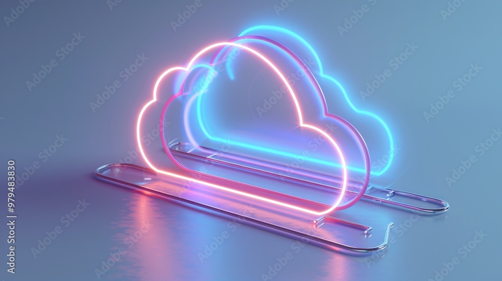 Sticker A vibrant neon cloud design showcasing modern technology and data storage concepts in a visually striking manner.