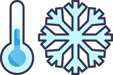 Illustration of a thermometer and a snowflake symbolizing cold temperatures.