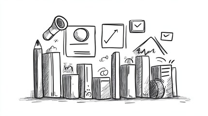Search engine ranking sketch with a minimalist style, showcasing a conceptual representation of SEO performance metrics. 