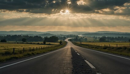 A scenic view of a highway stretching through the countryside.