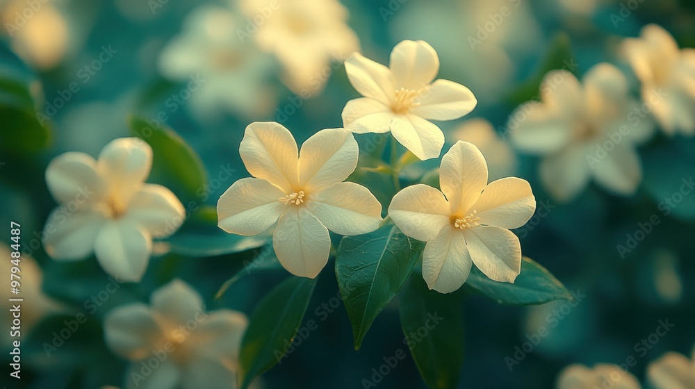 Poster Delicate White Flowers in a Garden