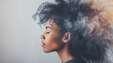 Black skin woman developing her emotional intelligence. Concept exploring the mind, self-discovery, introspection, thinking process