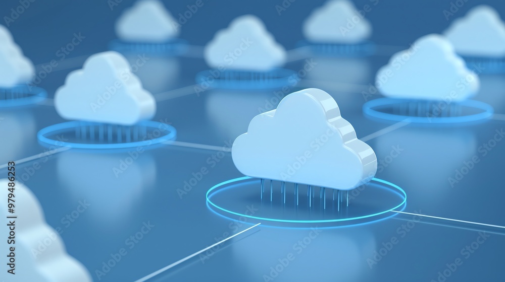 Poster abstract illustration of cloud technology representing network connections and data storage on a dig