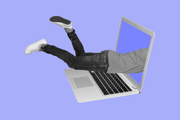 Composite photo collage of anonym man dice laptop screen addiction technology influence modern...