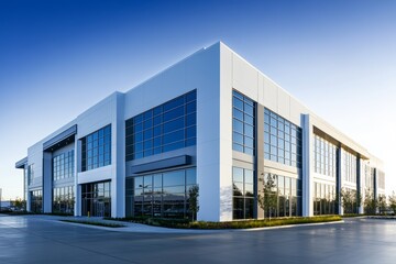 Fototapeta premium Contemporary warehouse office building sleek exterior architecture and design features