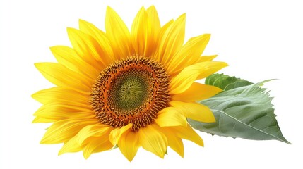 Naklejka premium Bright Sunflower Close-Up on White Background, Vibrant Floral Photography for Summer Themes