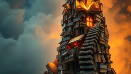 the world of books, Sunset Serenade - A Dreamy Evening at a High-Rise Restaurant