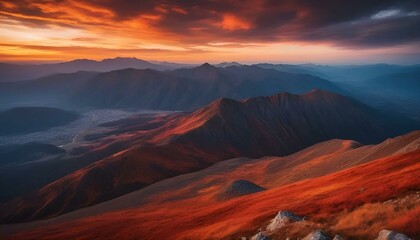 Fototapeta premium Stunning mountain landscape during sunset with vibrant colors and dramatic clouds