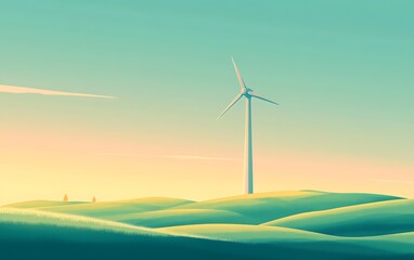 Obraz premium Futuristic Wind Turbine in Minimalist Style: Eco-Friendly Energy Concept in Soft Pastel Hues