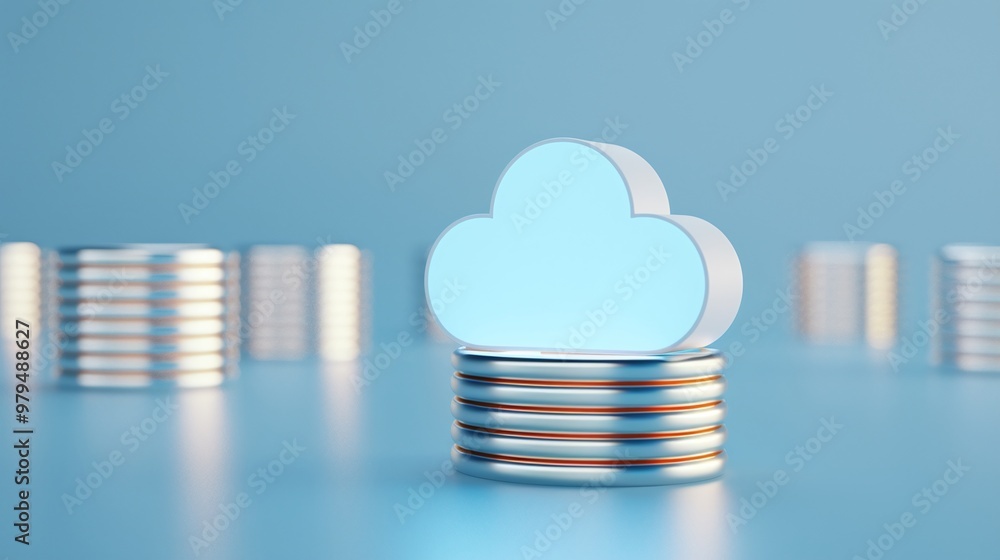 Aufkleber creative illustration of a cloud symbol on stacks of coins, representing digital finance and cloud c