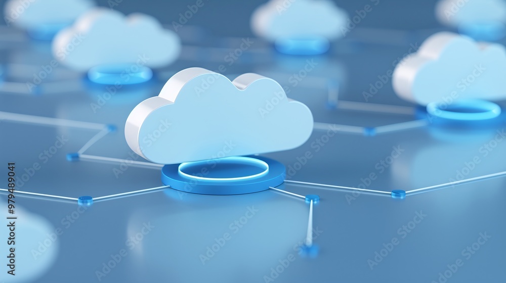 Poster digital cloud network illustrating data connections with glowing highlights, perfect for showcasing 