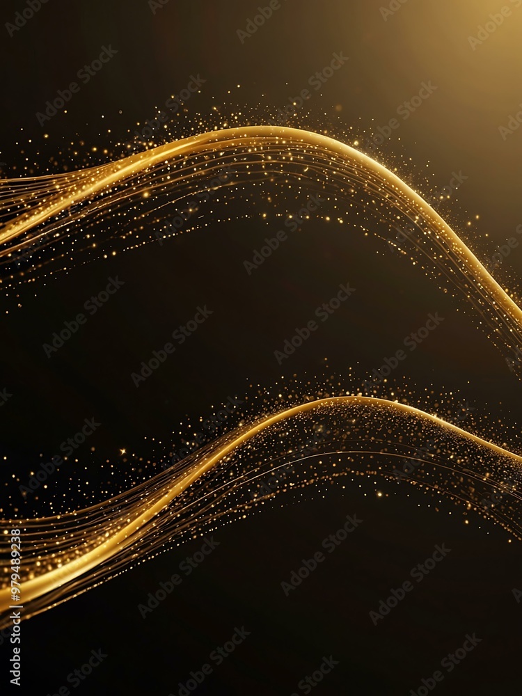 Poster abstract gold particle curve background.