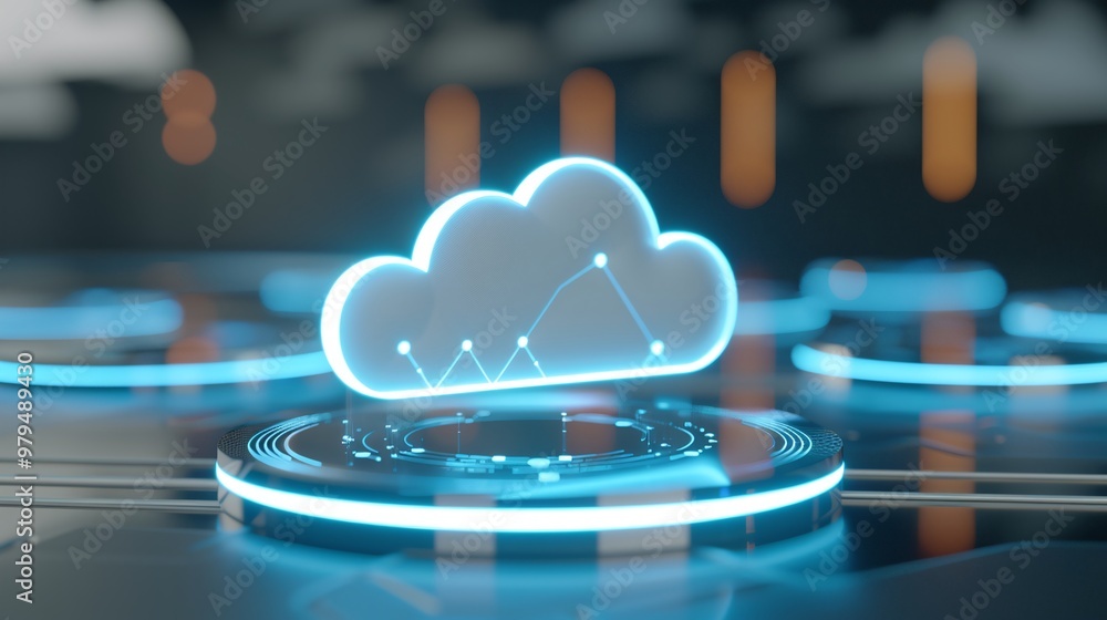 Poster digital cloud symbol with glowing edges representing technology, data, and modern connectivity in a 