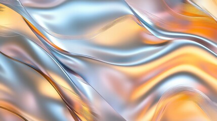 Abstract flowing metallic fabric texture with soft blue and orange hues