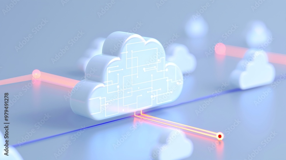 Poster futuristic cloud computing concept showing advanced technology connections and data transfer in a di