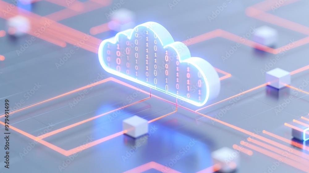 Poster futuristic cloud computing concept with digital network connections and glowing elements illustratin