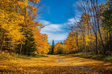 Fototapeta premium Picturesque Autumn Landscape with Winding Path Through Colorful Trees
