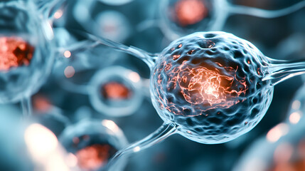 Healthy cells illuminated under a medical scan
