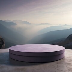 Round Purple Podium in Smoky Mountain Plateau with Calm and Mysterious Atmosphere