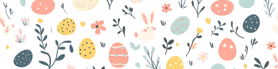 Obraz premium Easter 2D Vector Pattern elements Easter theme featuring repeating elements like Easter eggs bunnies flowers and baskets
